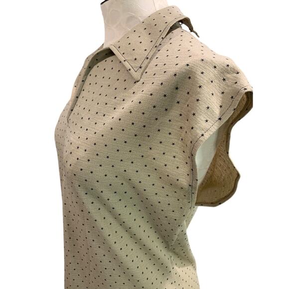 Large Kay Windsor Vintage 1970s Polyester Dress Micro Star Print Point Collar - Picture 4 of 9